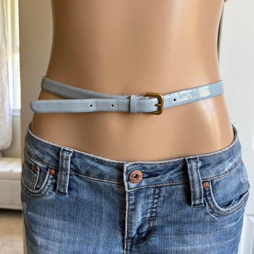 y2k 2000s j crew leather light blue skinny belt